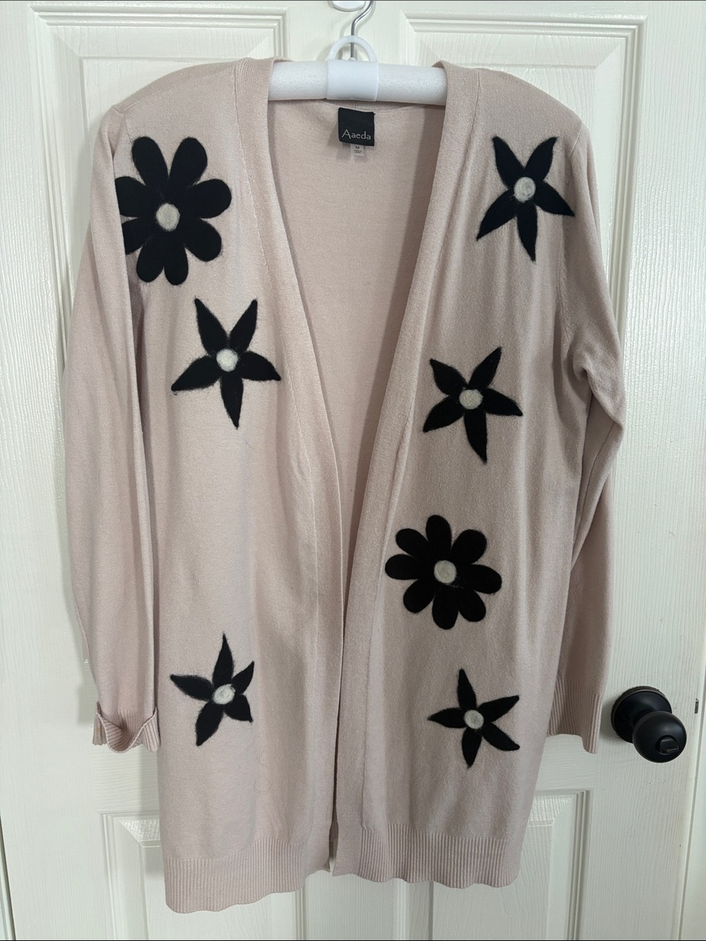 Avaada Blush Pink Floral-Appliqué Open Cardigan